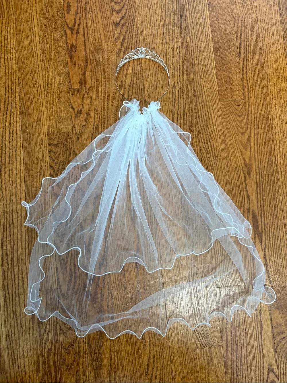 Flower Girl First Communion Veil Headband with Rhinestone Crown